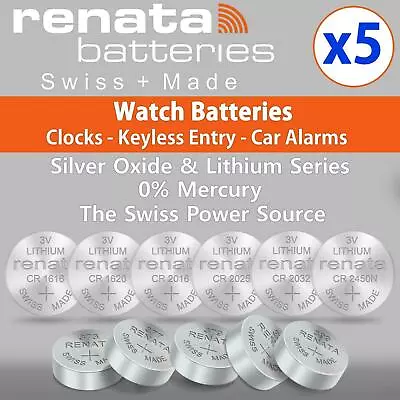 5x Renata Wrist Watch Battery Swiss Made Silver Oxide Cell All Sizes Batteries • £9.39