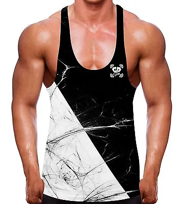 £17.87 • Buy Shredded Black White Stringer Vest Workout Bodybuilding Men Gym Wear Muscle Top