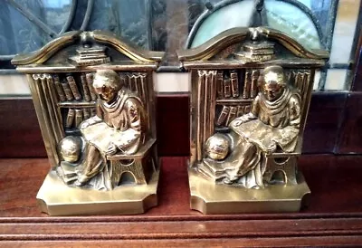 Vintage Brass Tone Monk / Friar Reading Heavy Metal Bookends  5 In Tall • $49.89