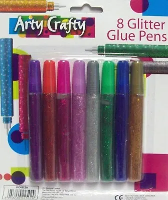 £2.19 • Buy 8 Glitter Glue Pens Children Kids Assorted Colours Art Cards Craft Making 151