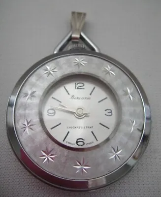Vintage Bercona Swiss Made Silvertone Pendant Mechanical Watch -1-3/8  Dia-Runs • $16.88