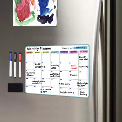$20.99 • Buy Monthly Planner Fridge Calendar Magnetic Whiteboard With 3 Markers  & An Eraser