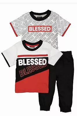 QUAD SEVEN CLOTHES FOR Baby Boys 3 PCS SET Blessed Graphic Tees &Jogger 12 Month • $24.99