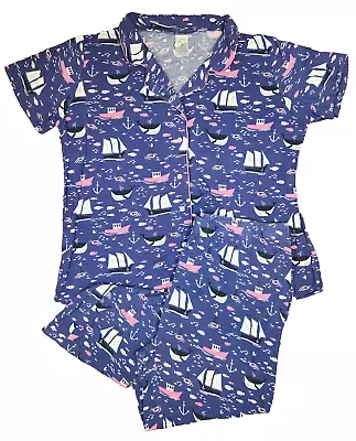 Nite Nite Munki Munki Notch Collar Pajamas Set Whales & Ship - Women's 2XL • $19.79