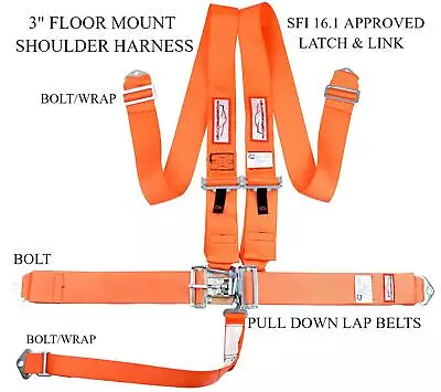 Orange Sfi 16.1 Latch & Link 5 Point Racing Harness Seat Belt Floor Mount • $70.99