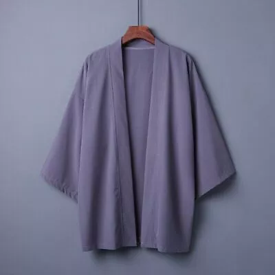 Men Kimono Top Outwear Jacket Cardigan Loose Chic Grey T Yukata Japanese Coat • £26.74