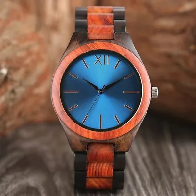 NEW Black/Sapphire Dial Luxury Wooden Watch - Stylish Fashion Wristwatch For Men • $60.07