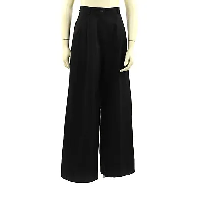 Vintage 90s Black Cotton High Front Pleated Wide Leg Palazzo Grunge Pants S • $40
