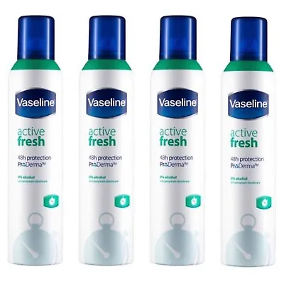 4 X Vaseline Active Fresh Anti-perspirant Deodorant Aerosol 0% Alcohol -250ml • £19.99