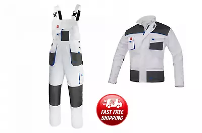£20.99 • Buy Bib And Brace WHITE Overalls Mens Work Trousers Bib Pants Knee Pad Multi Pocket