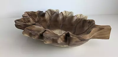 Large Vintage Hand Carved Maple Leaf Chunky Solid Wooden Bowl Decorative Rustic • £24.99