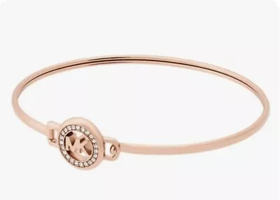 Signed MICHAEL KORS MK Logo Rose Gold Crystal Bangle Bracelet • $40.49