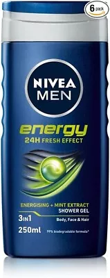 NIVEA Men Shower Gel Energy Pack Of 6 (6 X 250 Ml) Energising Body Wash - UK • £7.47