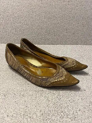 Missoni Women’s Shoes Size 36.5 Brown Leather Signature Fabric Flats Italy Cute! • $62.99