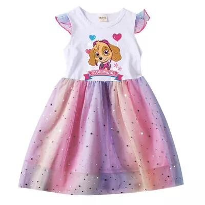 Kids Girls Cartoon Characters Rainbow Mesh Dress Princess T-Shirt Tutu Dress UK • £7.65