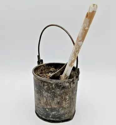 Antique Hand Made Metal Hand-Held Painter's Can Pail Bucket With Drain Holes • $74.99