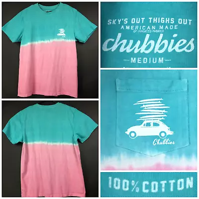 Chubbies Mens Medium (40 In Chest) Blue Pink Tie Dye Pocket VW Bug Graphic Tee • $28.65