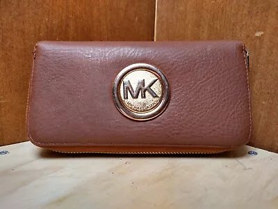 Michael Kors Fulton Carryall Wallet In Luggage Brown Pebbled/Soft Leather • $39.99
