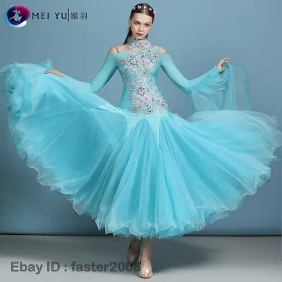 $170.99 • Buy Womens Rhinestone Modern National Standard Competition Dance Dress Ball Gown HOT
