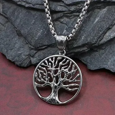 Silver Family Tree Of Life Pendant Necklace Celtic Jewelry For Men Women 24  • $11.99