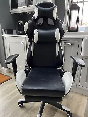 Leather Gaming Racing Chair Office Executive Recliner With Footrest Neck Pillow • £25