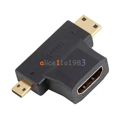 3 In 1 HDMI Female To Mini HDMI Male + Micro HDMI Male Adapter Connector Black • $0.99