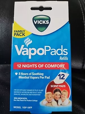 Vicks VapoPads Refills 12 Pads 8 Hours Of Soothing Menthol Vapors NEW Free Ship • $11.03