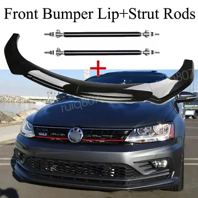 For VW Jetta GLI Gloss Black Front Bumper Lip Splitter Spoiler + Strut Rods • $79.99