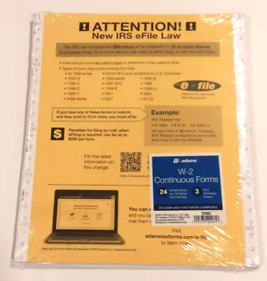 2023 Adams W-2 Tax Forms Continuous 6-Part Carbonless 24 Forms (2/Sheet) + W-3's • $14.99