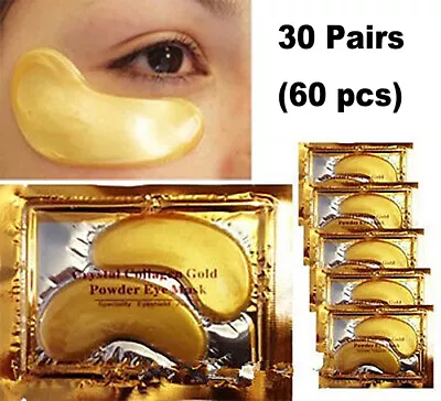 30 Pair Crystal Collagen 24k Gold Under Eye Gel Pad Face Mask Anti Aging Wrinkle • £7.49