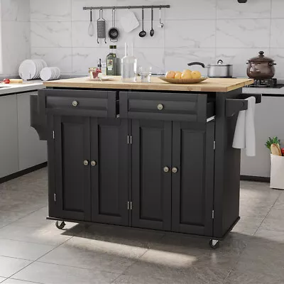 Kitchen Island Cart Trolley Storage Cabinet With Drop-Leaf Countertop 2 Drawers • $244.39