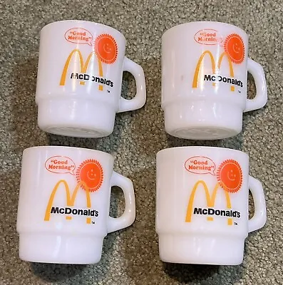 4 Vintage 4 1/4” Milk Glass McDonald's Anchor Hocking Coffee Mugs Cup Fire King! • $34.95