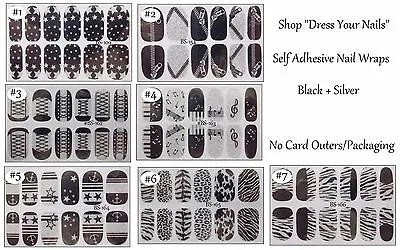 Nail Foil Wraps Full Cover Thin DIY Stickers Glitter Black/Silver Animal Music + • £2.25