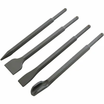 £9.49 • Buy 4 PIECE SDS CHISEL SET FOR HAMMER DRILL FLAT POINTED GROOVE GOUGE 250mm MASONRY