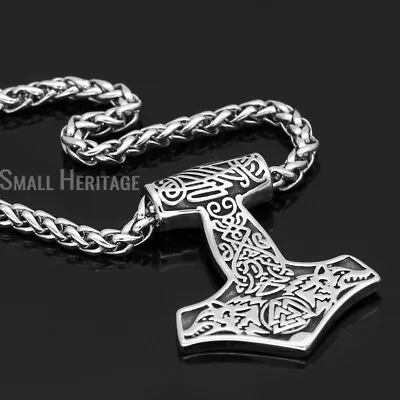 Viking Mjolnir Pendant Thor Hammer Valknut Wolf Stainless Steel Necklace Men • $18.25