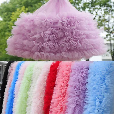 1M Ruffled Tulle Trim Fabric Pleated Mesh Lace Ribbon Tutu Skirt DIY Dress 28CM • £9.78