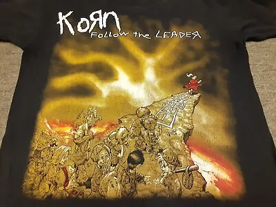 $14 • Buy VTG The Roxx Korn Follow The Leader Rock Band Double Sided T Shirt Black Medium