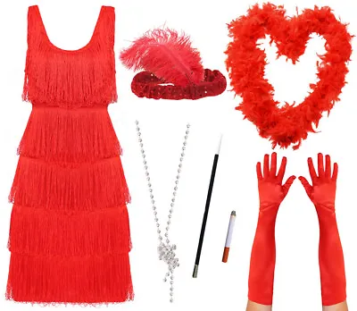 £18.99 • Buy Deluxe Red Flapper Fancy Dress Adult Charleston Fringe Costume 1920's 1930's