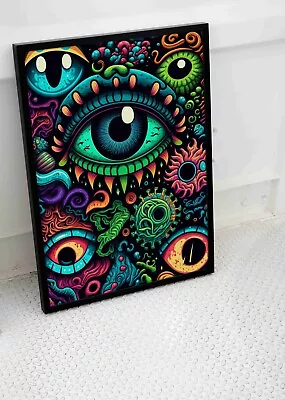 Trippy Eyes Poster Psychedelic Mushroom Wall Art Print Size -a3 A4 Size • £8.95