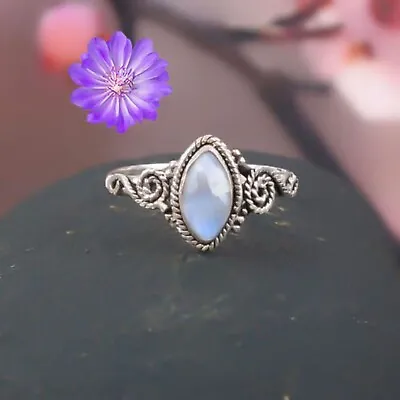 Rainbow Moonstone Gemstone 925 Sterling Silver Handmade Ring Jewelry All Size • $7.35