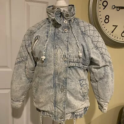 Vintage 80s KAOTIC Acid Wash Stonewash Denim Jacket Quilted Insulated Size S • $55.55