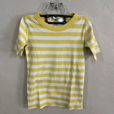 130cm Size 8 Hanna Andersson Yellow White Stripe Pajama Set Short Sleeve Shorts • $13.49
