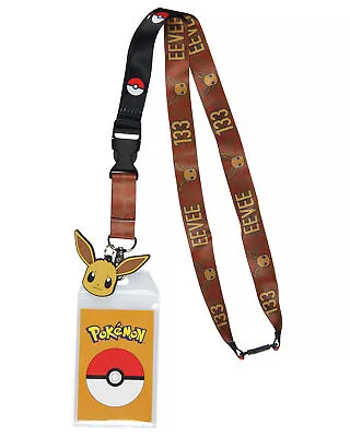 Pokemon 133 Eevee ID Badge Holder Lanyard With Rubber Charm And Break Away Clip • $10.95