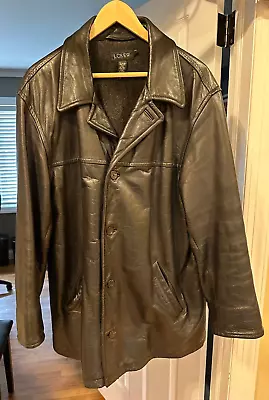Vintage J Crew Black Leather Car Coat Jacket Mens Sz Large 1990's • $75