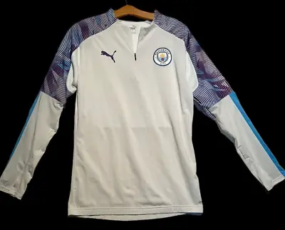 PUMA Manchester City FC 19/20 1/4 Zip Pullover White/Team Light Blue Women's S • $33.66