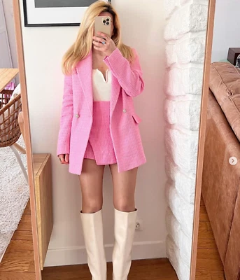 $91.57 • Buy Zara Pink Textured Weave Blazer Jacket Size Medium Ref 2010 714