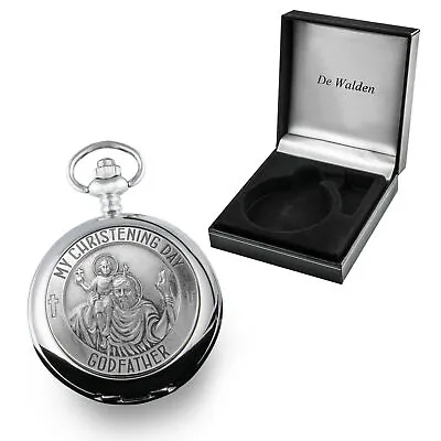 £29.99 • Buy Gift For Godfather At Christening Engraved St Christopher Pocket Watch Silk Box