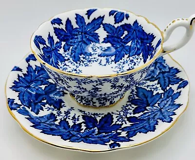 Vintage Coalport Blue Ivy Leaves Chintz Footed Tea Cup & Saucer Gold Trim B • $27.99