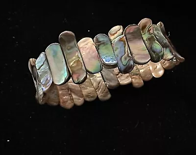 Stylish Ovals Abalone Shell Linked Stretch Fit Bangle Bracelet • $14.95