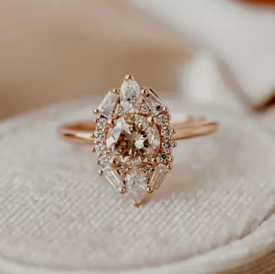 7MM Round Cut Champagne Moissanite Unique Halo Wedding Ring In Rose Gold Plated • $104.99